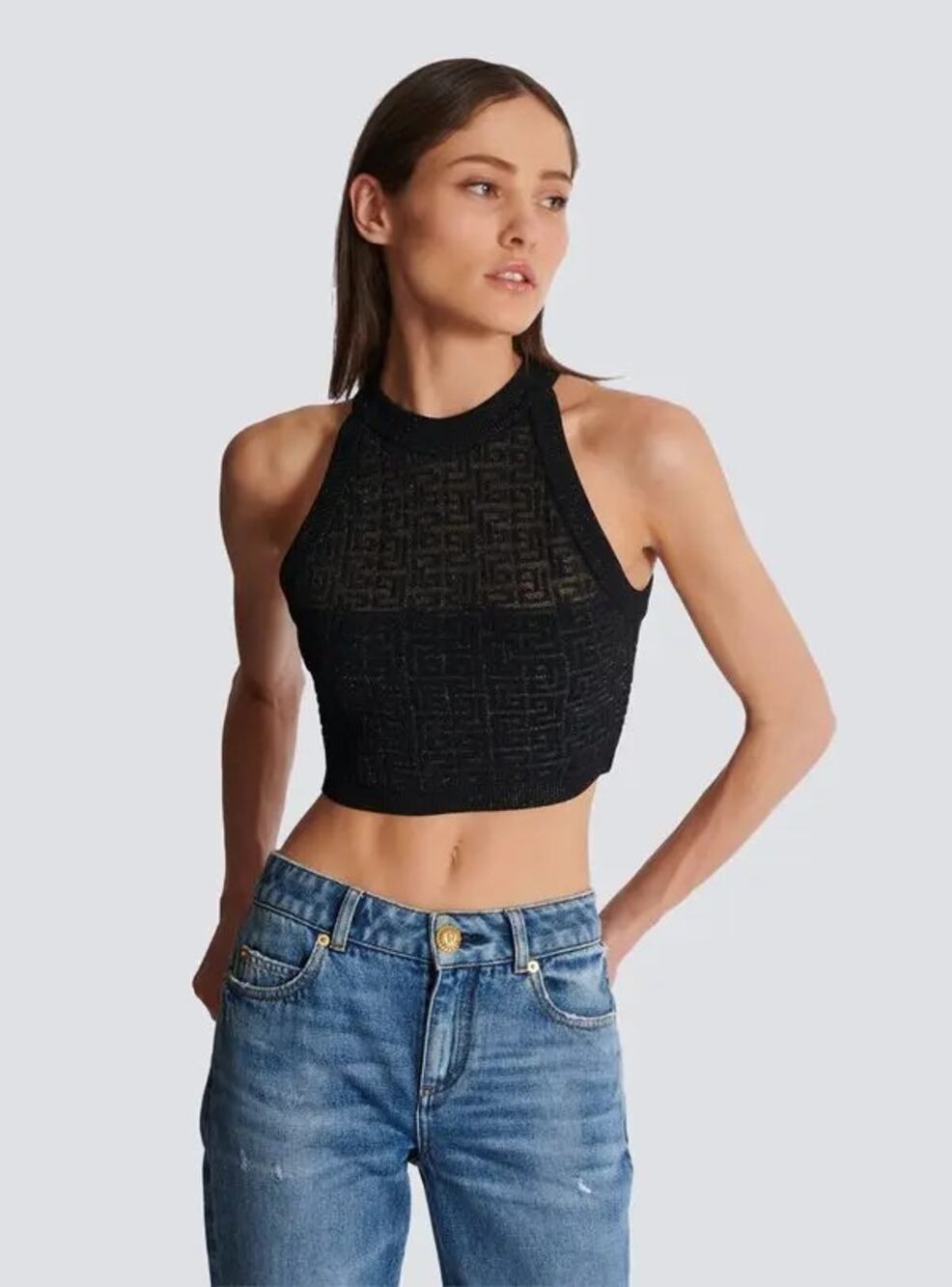 NWT Balmain Paris Halter Neck Cropped Top Black Size 40/S